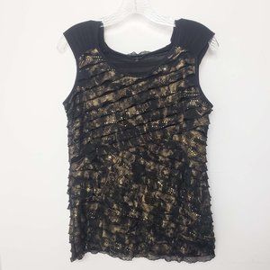 Elements Women's Black Gold Sequined Scoop Neck Shirt Blouse Shell Tank Top